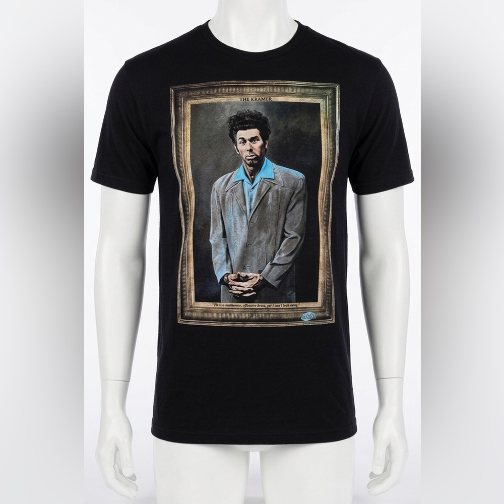 Seinfeld The Kramer Portrait Black T-Shirt Black Graphic Retro Tee Size Mens XL